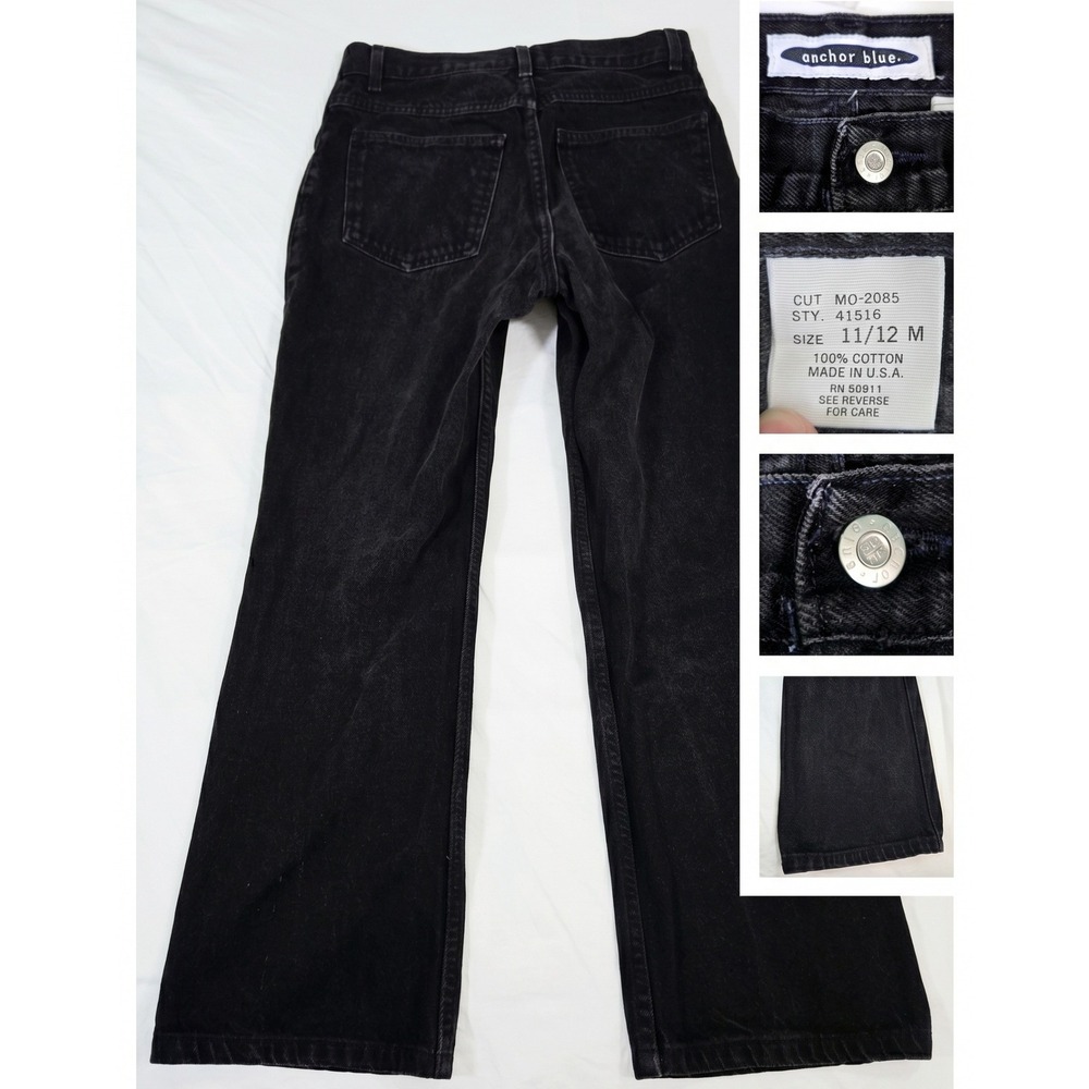 Vintage Anchor Blue Jeans 11/12 M Made in USA Blackโ Faded Baggy Skater Denim